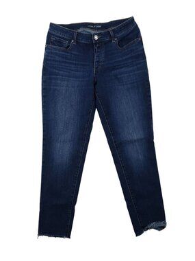 ✨3/$30 Maurices 14W Womens Dark Wash Frayed Hem Skinny Jeans Denim